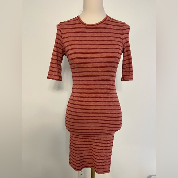 Enza Costa Rib Short Sleeve Mini Dress in Pink Sand & Red - Picture 4 of 8